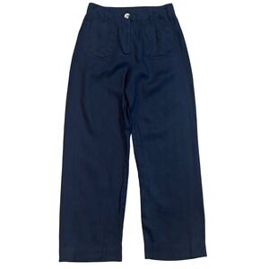 Quince Navy Linen Wide Leg Cropped Pants Women 2 Lagenlook Resort Minimalist